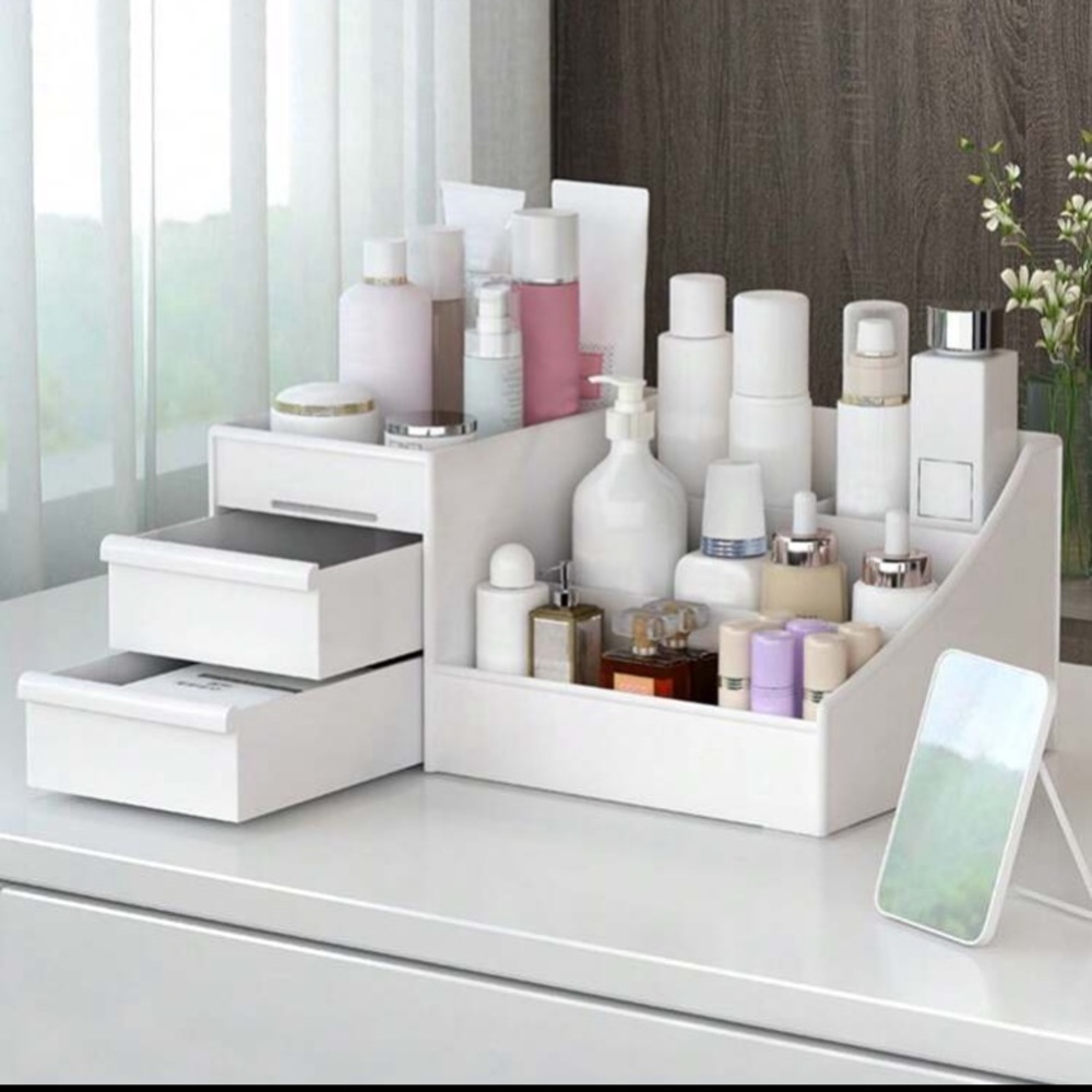 1pc White Drawer Cosmetic Storage Box, Makeup Organizer With Dividers